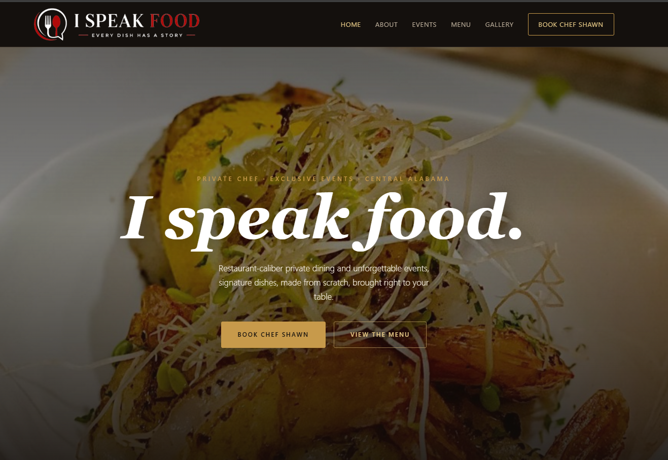 I Speak Food, private chef and event dining website by Ape Studios