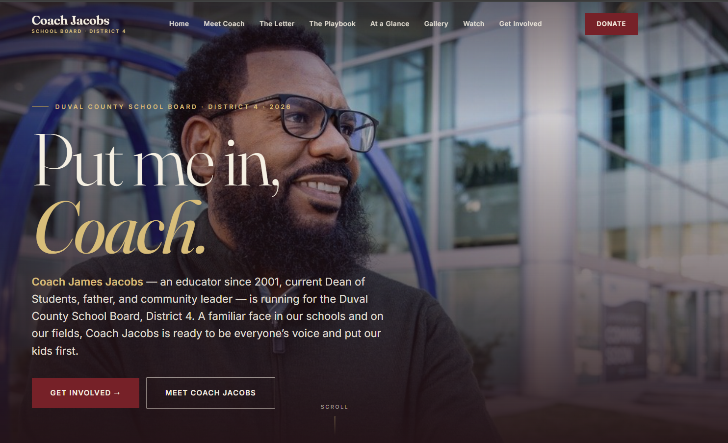 Coach James Jacobs — Duval County School Board campaign website by Ape Studios