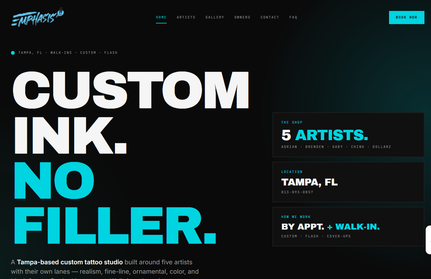 Emphasis Tattoo website by Ape Studios