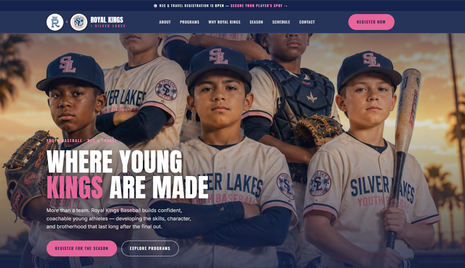 Royal Kings Baseball, youth league platform by Ape Studios